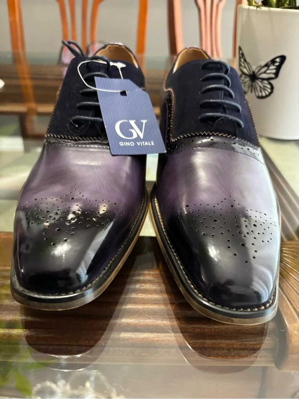 Gino Vitale Men’s Purple Leather Suede Oxford Dress Shoes Size 9 New